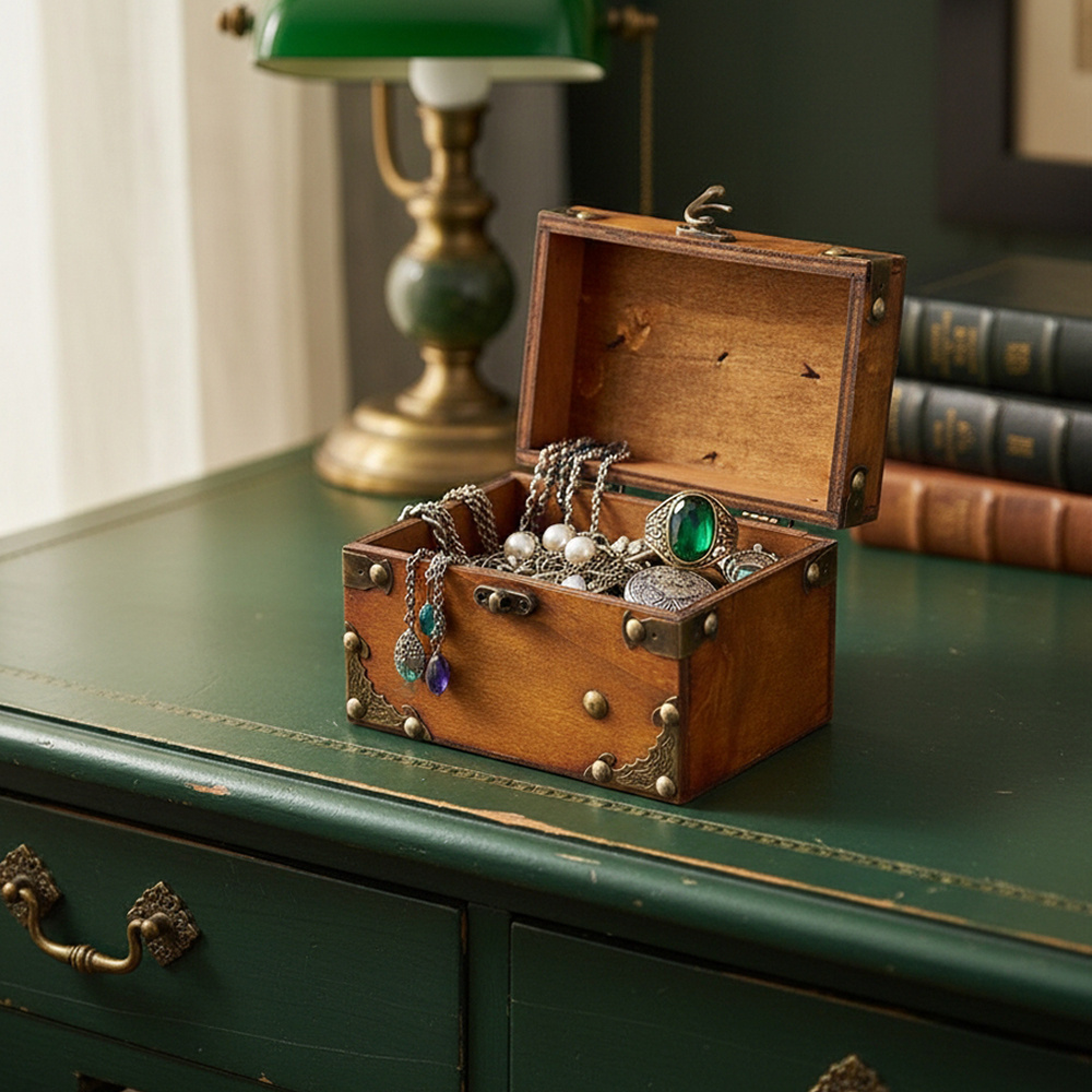 Vintage Small Wooden Jewelry Box with Lock, Keepsake Gift